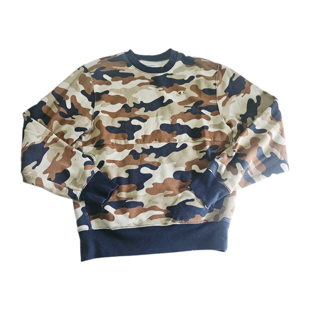 Vintage Champion Navy Brown Camo AOP Pocket Crewneck Mem's‎ Size Small Pullover